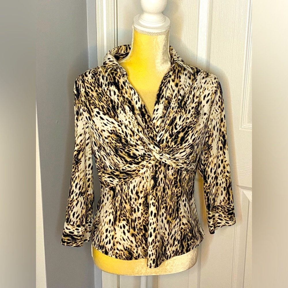 Alfani Faux Wrap Shirt in Animal Print